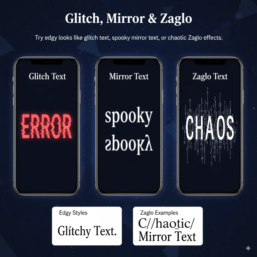 Glitch, mirror and Zalgo fonts