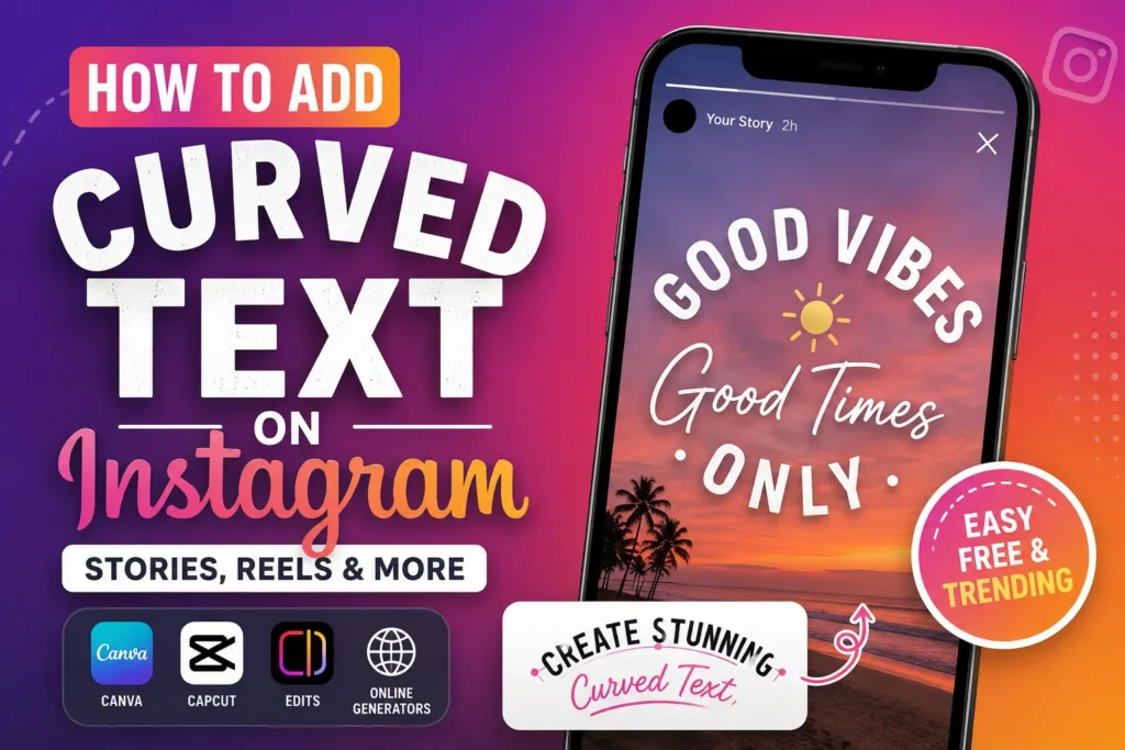 how to add curved text on Instagram stories
